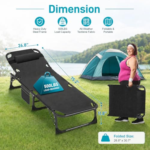 ABORON Chaise Lounge Chair,5 Positions Padded Outdoor Tanning Chair,Heavy Duty Portable Lounge Chair for Outdoor Sunbathing Patio Pool Lawn Deck Poolside,Support up to 440 Lbs