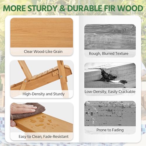 Yaheetech Folding Adirondack Chair Set of 4 Outdoor, 300LBS Solid Wood Garden Chair Weather Resistant, Fire Pit Lounge Chairs for Garden/Yard/Patio/Lawn, Natural Wood