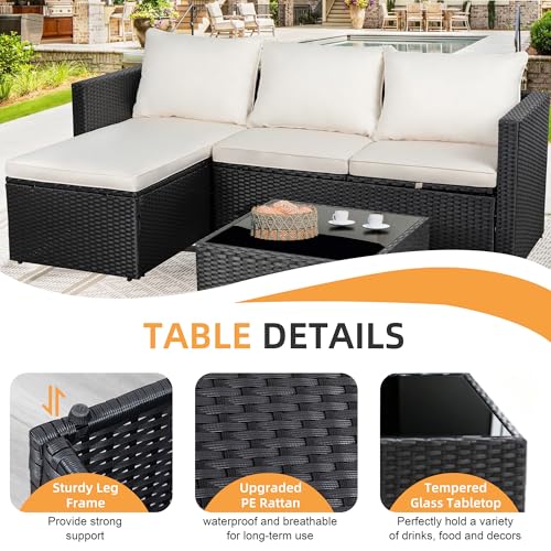 Shintenchi 4 Pieces Patio Furniture Sets, Outdoor Sofa Patio Sectional Sets All Weather, 2-in-1 Wicker Rattan Seating Sofa Couch with Cushions & Coffee Table for Yard, Garden, Porch, Poolside (Beige)
