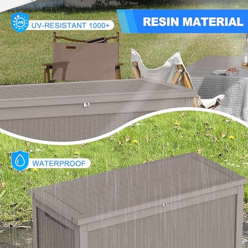 TARKARI 320 Gallon Outdoor Storage Box Waterproof, Resin Deck Boxes with Lockable Lid & UV-Resistant for Patio, Pool, Garden Furniture Cushions & Accessories, Coffee