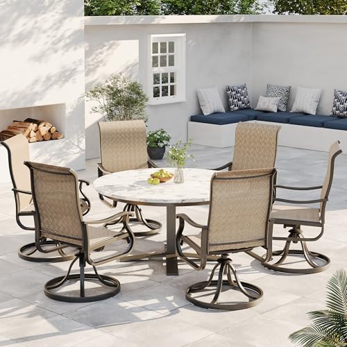 VONZOY Patio Swivel Chairs Set of 2, Outdoor Dining Chairs with High Back, All-Weather Swivel Rocker Chair for Lawn, Porch or Garden (Brown)