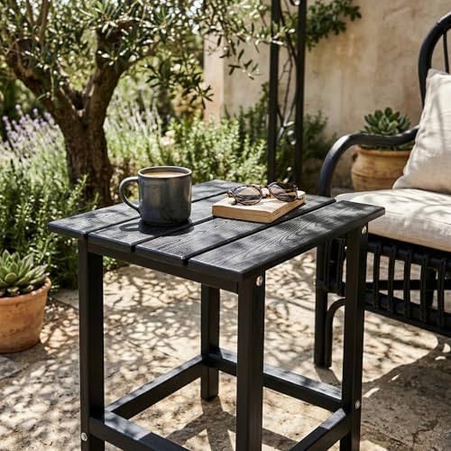 Kromax Outdoor Side Table, Adirondack Square Patio Table, Easy Maintenance & Weather Resistant, HDPE End Table for Backyard, Pool, Patio, Porch, Black