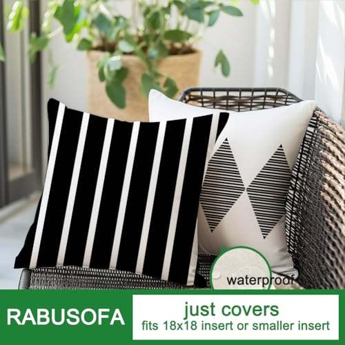 RABUSOFA Outdoor Pillows Waterproof,18x18 inch Black and White Throw Pillows Boho Set of 4 for Patio Furniture,Sunbrella Outdoor Pillow Covers for Couch(2W-18) (no Insert)
