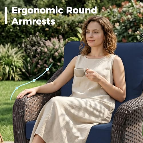 Qsoer 55 inch Outdoor Wicker 2 Seater Sofa, All-Weather Use Patio Rattan Loveseat with Seat and Back Cushion, Ideal for Porch, Backyard, Balcony, Poolside, Blue