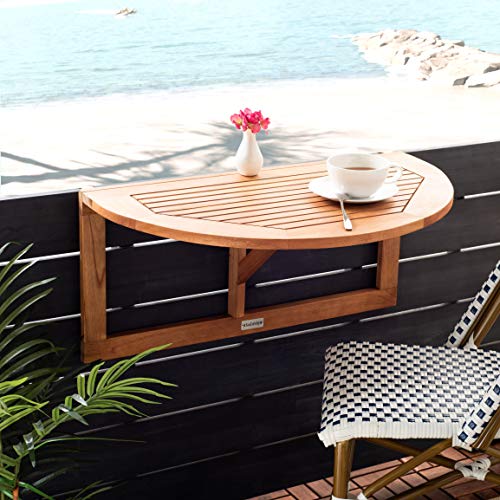 Safavieh PAT7045A Outdoor Collection Owens Natural teak wood Balcony Hanging Half Table