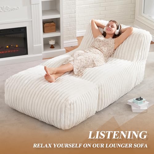 Hobestluk Big Bean Bag Lounger Chairs Large Beanbag Chair for Adults Bean Bag Sofa with Memory Foam Filled for Living Room, Bedroom or Balcony (Stripe White)