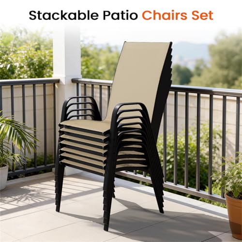 JEAREY Patio Dining Chairs Set of 4, Outdoor Stackable Dining Furniture Set, All Weather Dining Set for Lawn, Garden, Poolside, Beige