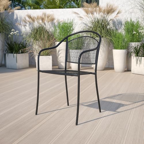 Flash Furniture Commercial Grade Black Indoor-Outdoor Steel Patio Arm Chair with Round Back