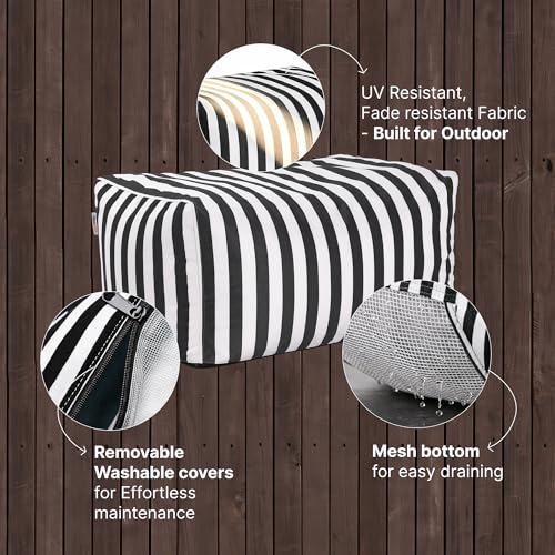 Jaxx Leon Outdoor Bean Bag Ottoman, Black & White Stripes
