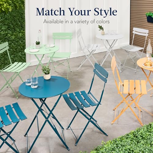 Best Choice Products 3-Piece Bistro Set, Space Saving Folding Design, Solid Steel, Outdoor Patio Furniture Set w/ 2 Chairs, Bistro Table - Sage