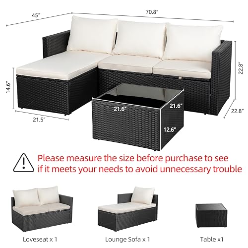 Shintenchi 4 Pieces Patio Furniture Sets, Outdoor Sofa Patio Sectional Sets All Weather, 2-in-1 Wicker Rattan Seating Sofa Couch with Cushions & Coffee Table for Yard, Garden, Porch, Poolside (Beige)