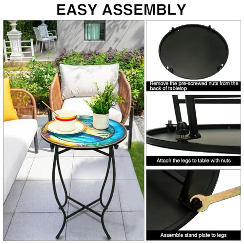 Fashion&cool Patio Side Table, 14 Inch Weather Resistant Metal Side Table, Small Round Outdoor End Table Accent Side Table for Patio Yard Porch Balcony Garden Bedside Plant Stand Indoor Outdoor