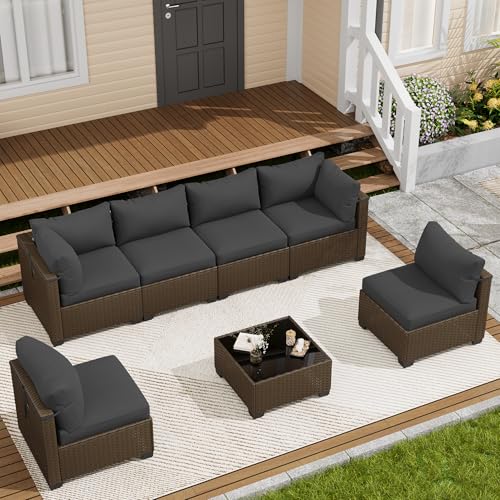 LOUVIXA 7 Piece Outdoor Patio Furniture Set, Outdoor Sectional Sofa, Wicker Rattan Patio Furniture, Patio Conversation Set with Coffee Table & Cushions