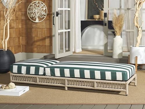 SAFAVIEH Outdoor Patio Furniture Collection - Callan Heather Tan Rope Chaise Lounge Chair, Hunter Green Stripe Cushion, 6 Reclining Positions, Fully Assembled (PAT7547H)