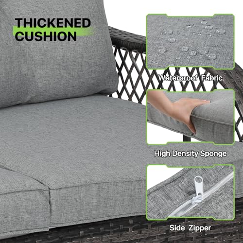 Magshion Outdoor Patio Loveseat Set, 2 Seat Sofa Furniture Set with Soft Cushions and SideTable, All-Weather Rattan Conversation Couch for Backyard, Balcony, and Deck, Grey