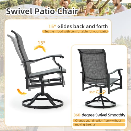 BUPPLEE Patio Dining Set for 6, 6 Piece Patio Swivel Chairs with 1 Piece Large Metal Rectangular Dining Table for Backyard Front Porch Pool Deck,Gray