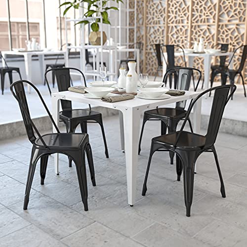 Flash Furniture Luke Commercial Grade 4 Pack Black Metal Indoor-Outdoor Stackable Chair