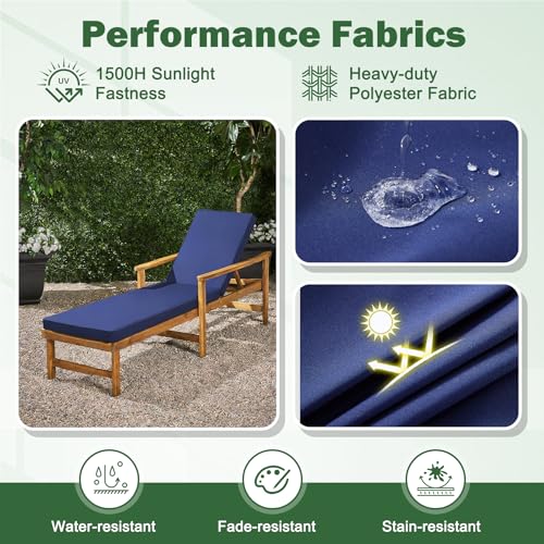 Aegisun Chaise Lounge Cushions Outdoor, 72x 21x 3 Inch Waterproof & Fade-Resistant Lounge Chair Cushion, Outdoor Chaise Cushion with Removable Cover & Ties for Lawn, Patio, Pool & Beach, Navy Blue