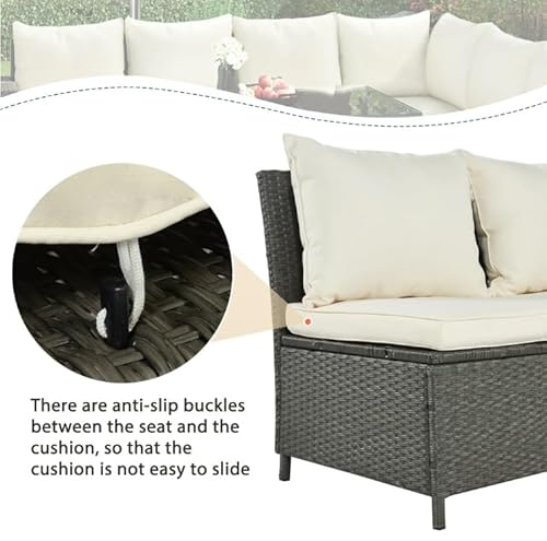 YYDSUS 6 Piece Outdoor Conversation Set Modular Patio Wicker Rattan Furniture Set All Weather Reinforced Wicker Rattan Sectional Sofa Chair with Bench and Cushions