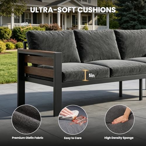 SUNYRISY Aluminum Outdoor Patio Furniture Set with Coffee Table, 4 Piece Outdoor Conversation Sets with Thick Cushions, Oversized Sectional Sofa Couch Set for Porch, Deck, Yard, Pool