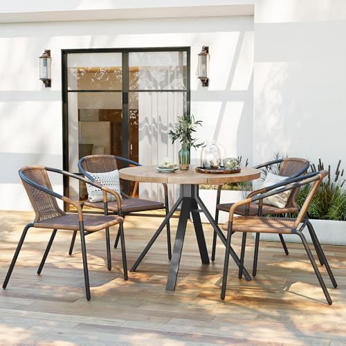 Amopatio Outdoor Dining Chairs Set of 6, Stackable Outdoor Patio Chairs, Rattan Patio Chairs Set of 6, for Porch, Deck, Yard, Garden, Poolside, Bistro, Restaurant, 6 Pack, Brown