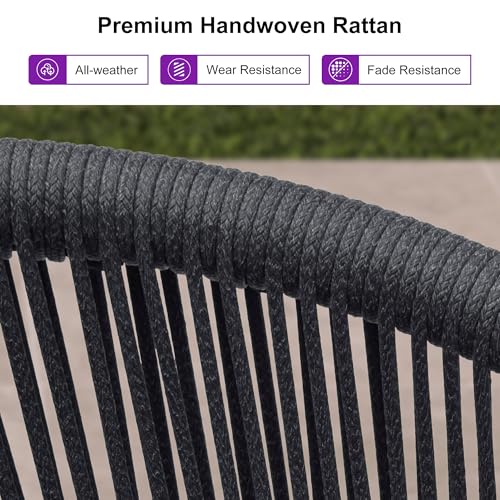 PURPLE LEAF Patio Bar Stools Set of 2 Outdoor Wicker Modern High Bar Chairs Metal Cushioned Barstools with Backs and Ergonomic Armrest for Balcony Garden Indoor Kitchen Island, Gray
