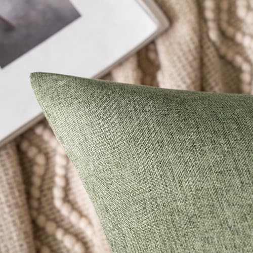 MIULEE Pack of 2 Decorative Outdoor Solid Waterproof Throw Pillow Covers Faux Linen Garden Farmhouse Cushion Cases for Patio Tent Balcony Couch Sofa 18x18 Inch Dark Green