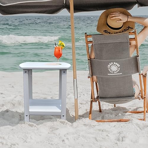 Adirondack Square Outdoor Side Table,2-Tier Storage Patio Side Table, HDPE End Tables for Backyard Pool Porch Garden Lawn