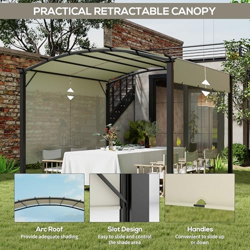 Outsunny 11' x 11' Outdoor Retractable Pergola Canopy, Arched Sun Shade Shelter, Metal Frame Patio Canopy for Backyard, Garden, Porch, Beach, Beige