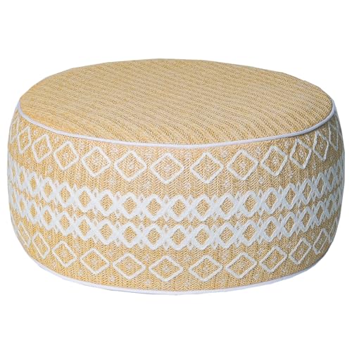 GLADTRAX Outdoor Inflatable Ottoman with Air Pump, Embroidery Patio Footrest Stool D21”x H9”, Round Pouf Ottoman with Portable Handle Suitable for Garden, Camping, Bedroom, Living Room