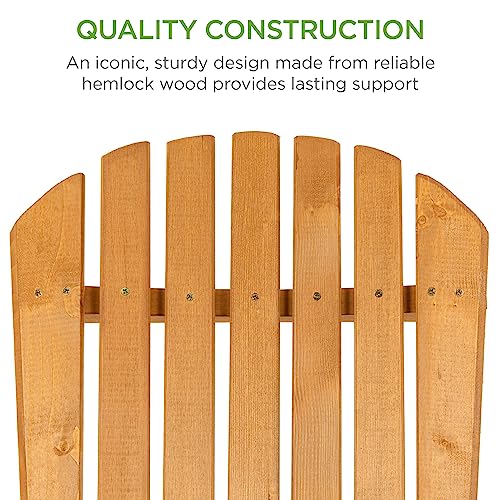 Best Choice Products Folding Adirondack Chair Outdoor Wooden Accent Furniture Fire Pit Lounge Chairs for Yard, Garden, Patio w/ 350lb Weight Capacity - Natural