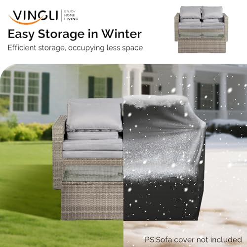 VINGLI 6 Pieces Wicker Patio Furniture Set, Outdoor Sectional Furniture Patio Conversation Set Space-Saving Design with Ottomans and Coffee Table for Garden,Poolside, Backyard(Grey)