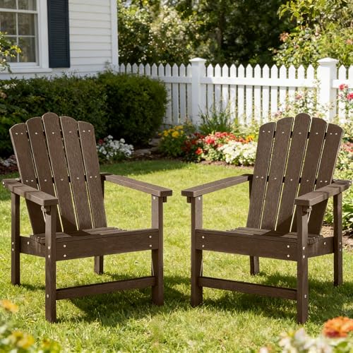ACUEL Stackable Adirondack Chairs Set of 2, Weather-Resistant Outdoor Patio Seating, Low Maintenance Poly Lumber Chairs for Porch, Deck, Garden, Fire Pit (Brown)