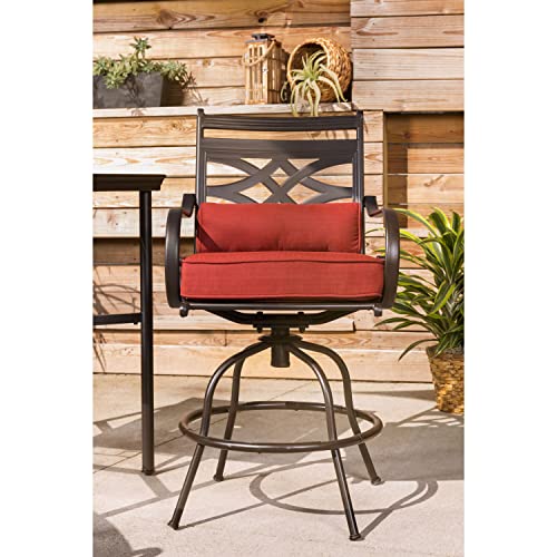 Hanover Chili Red Set of 2 Replacement Accent Montclair High Bar Chairs, Weather-Resistant Seat Cushions and Lumbar Pillows for Outdoor Dining Set, 2pc