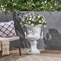Christopher Knight Home Adonis Traditional Roman Chalice Garden Urn Planter with Lion and Floral Accents, Antique White
