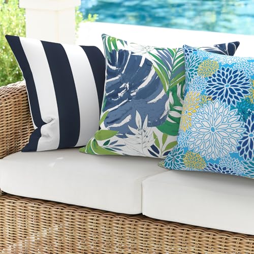 DYTXIII Pack of 2 Waterproof Outdoor Pillow with Inserts, 18x18 Square Patio Decorative Throw Pillow for Home,Sofa,Bench and Patio Furniture,Cabana Navy