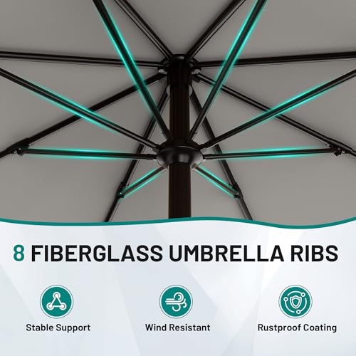 AreShark 10 FT Outdoor Patio Umbrella, Patio Table Umbrella with Push Button Tilt and Crank, Outdoor Patio Umbrellas with 8 Fiberglass Ribs, Patio Umbrellas for Market, Garden, Pool (Light Gray)