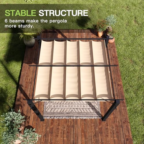 Aoxun 10'x10' Outdoor Pergola, Patio Pergola with Upgraded Retractable Canopy, Heavy Duty Metal Pergolas and Gazebos with Adjustable Sun Shade Cover for Modern Backyard, Deck, Garden
