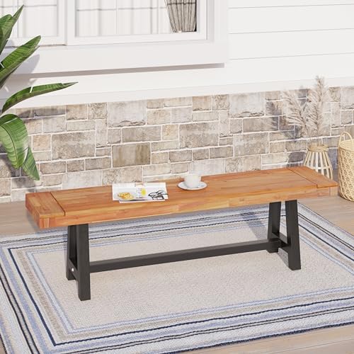 Sophia & William Outdoor Bench Garden Bench Wood 63", Patio Dining Bench Weatherproof, Wooden Park Front Porch Benches for Outside, Backless Acacia Wood Bench Long Narrow Clearance, Teak