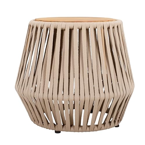 Christopher Knight Home Outdoor Side Table with Rope and Acacia Wood - Teak Finish, 100 LBS Capacity, Weather-Resistant Rope Design for Patio, Deck, Balcony - 21.26" W x 18.11" H, Beige