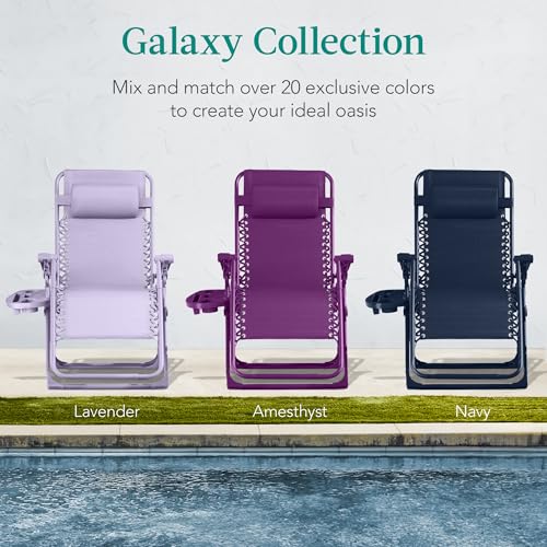 Best Choice Products Adjustable Zero Gravity Chair, Monochromatic Color Folding Patio Recliner w/Side Tray, Headrest - Lavender