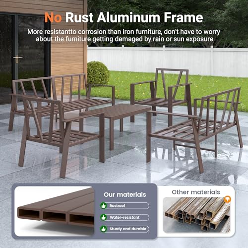 UDPATIO Aluminum Outdoor Patio Furniture Set 7-Seat Metal Patio Conversation Sets with Coffee Table and Water-Resistant Cushions, Modern Patio Sectional Sofa for Porch, Deck, Backyard, Poolside