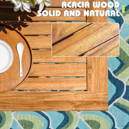 Flamaker 5 Piece Outdoor Dining Set Acacia Wood Patio Table and Chairs with Soft Cushions Patio Furniture for Deck, Backyard, Garden