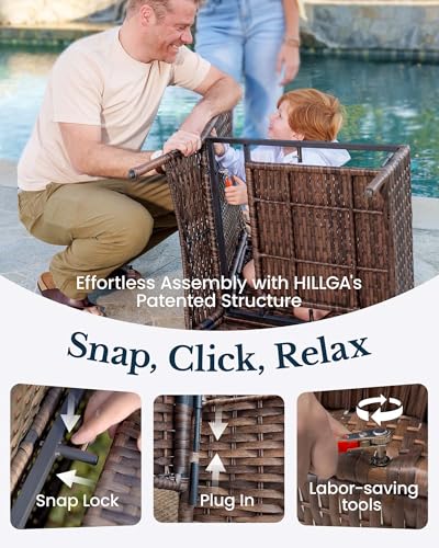 HILLGA 5-Piece Luxury Patio Furniture Set with 6" Thick Cushions, Weather-Resistant Wicker High Back Swivel Rocker Chairs, Senior-Friendly Conversation Set for Small Porch, Deck and Sunroom, Beige(V2)