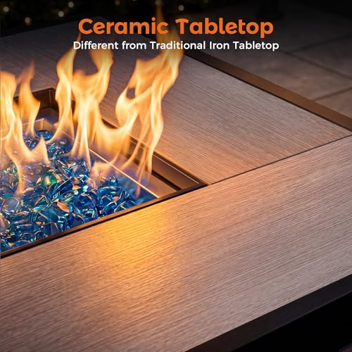 BALI OUTDOORS 42 inch Propane Fire Pit Patio Outdoor Fire Pit Table Large Black Firepits for Outside Rectangular