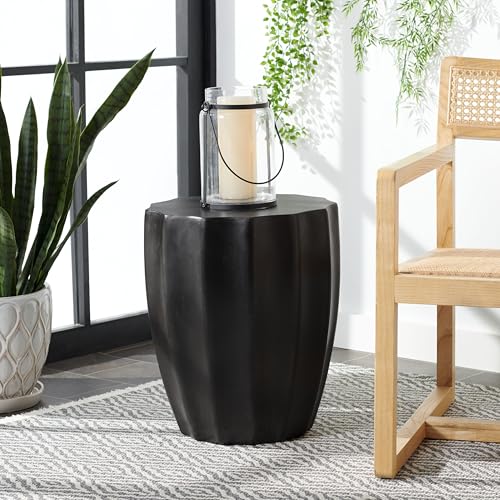 SAFAVIEH Outdoor - Jaslyn Accent Stool - Black Concrete - Modern Sculptural Drum Design - Ideal for Living Room, Patio, Deck, Sunroom, 15.3" W x 15.3" D x 17.7" H (VNN1010C)
