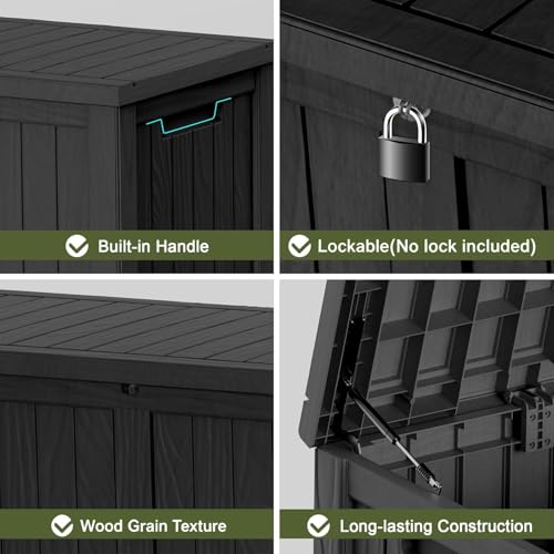 MAIUSCOLI 150 Gallon Waterproof Outdoor Storage Box,Resin Deck Box,Lockable Outside Storage Box Container for Patio Furniure,Garden,Tools (150 Gallon,Black)