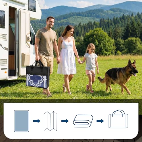 Garvee Reversible Outdoor Rug 5x8, Waterproof Outdoor Plastic Straw Rug with Interlacing Pattern, RV Mat for Picnics, Patio, Camping, Balcony, Deck, Backyard, Porch, Blue