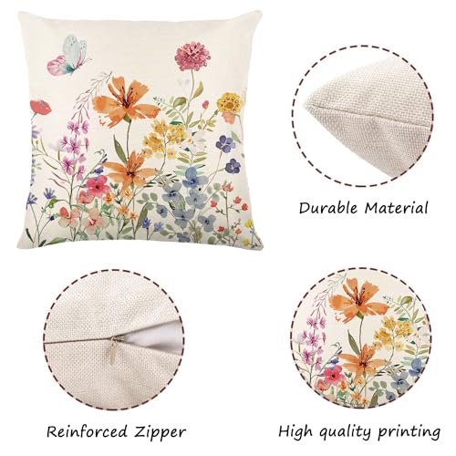 ONFAON Spring Decorations for Home - Spring Pillow Covers 18x18, Outdoor Pillow Covers Springtime Farmhouse Throw Pillow Cover Garden Linen Cushion Case for Home Decor