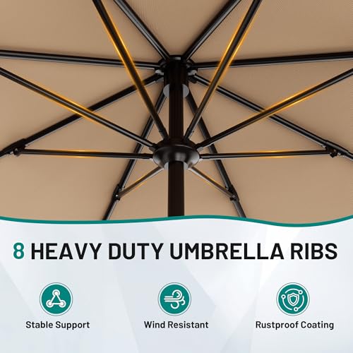 AreShark 9 FT Patio Umbrella for Outdoor, Outdoor Table Umbrella with Push Button Tilt and Crank, Outdoor Patio Umbrellas with 8 Sturdy Ribs for Market, Garden, Pool (Beige)